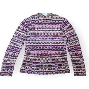 M MISSONI Sweater Zig Zag Pattern Wool Long Sleeve Crew Neck Purple IT 48 US 12